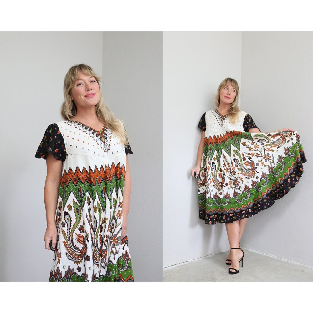 1960's Vintage Berliany Original Batik Print Dress Women's Free Size SM MD LG